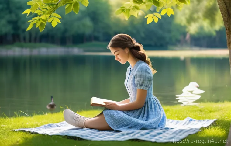 규제 업무와 관련된 필수 서적 - **Prompt 1: Serene Lakeside Reading**
A young woman sits peacefully on a checkered picnic blanke...