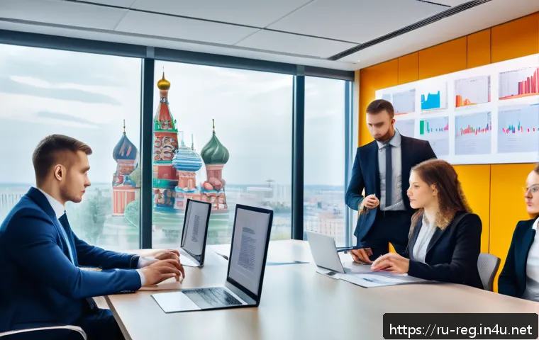 규제 업무에서 흔히 발생하는 문제와 해결 사례 - A modern Russian office environment showing a diverse team of business professionals collaborating a...